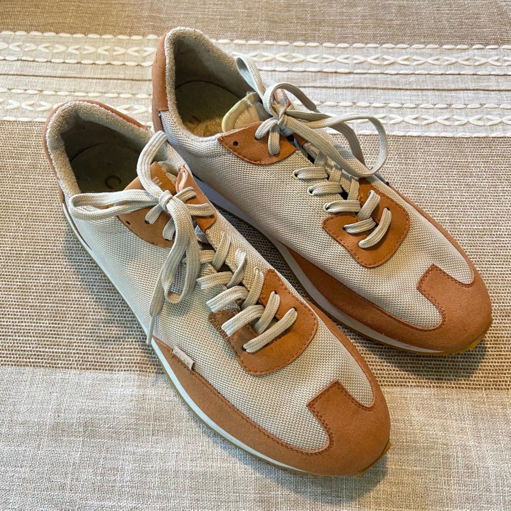 Clae Los Angeles Hoffman Mens Tan Beige Mesh Suede Retro Runner Sneakers Size 12